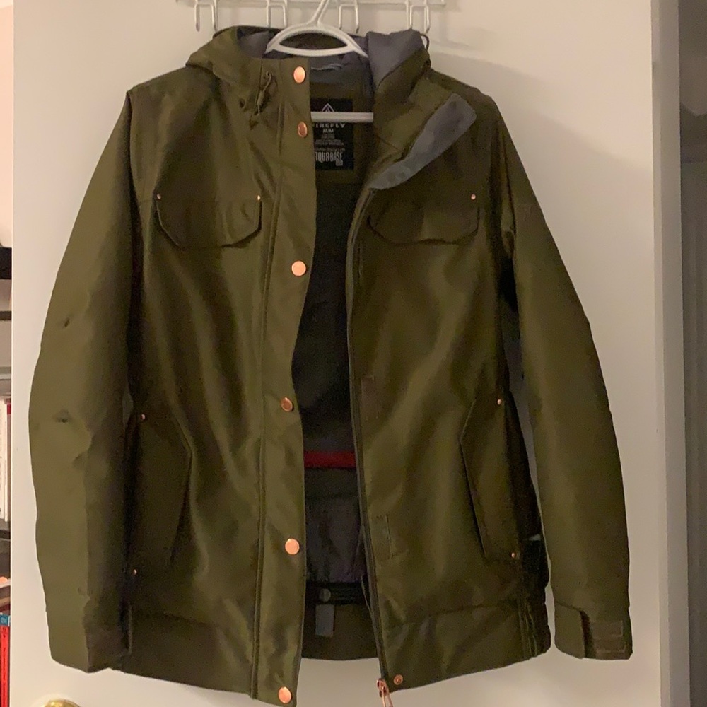 Firefly hooded snow ski jacket in military green